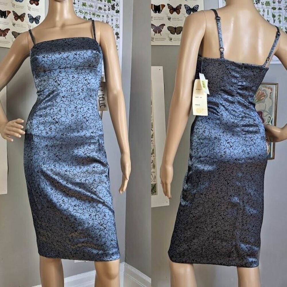 NWT Vintage 90s La Belle Mini Dress Silver Floral Design Empire Waist Size 3
